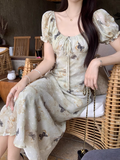New Fashion Butterfly Design Short Sleeve Casual Floral Dress HZ1024