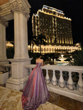 Vintage Glittering Tulle Sweet 16 Quinceanera A-Line V-neck Evening Dress Long Ball Gown HZ1024
