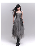 Simple Fashion Gray Rose Flower Design Women Spaghetti Strap Dress HZ1024