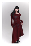New Fashion Irregular Hemline Design Red Long-sleeved Dress HZ1024