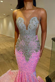 Vintage Pink Mermaid Prom Dress Sparkling Beaded Evening Gown Party Dress Long Formal Dress HZ1024