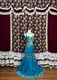 Vintage Blue Glittering Beaded Evening Dress Sheath Sweetheart Long Prom Dress HZ1024