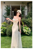 Vintage Fashion Floral Mesh Design Elegant Beach Holiday Mermaid A-line Spaghetti Strap Dress HZ1024