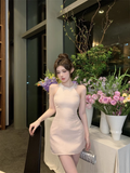 Fashion Pink Beading Design A-line Halter Homecoming Dress HZ1024