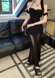 Fashion Sexy Black Lace Cutout Sleeved Backless Halter Dress HZ1024
