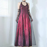 Vintage Fuchsia Chiffon Halter-neck A-Line Prom Dress Party Dress Evening Dress HZ1024