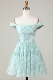 New Fashion Light Green Floral Design A-line Off-the-shoulder Homecoming Dress HZ1024