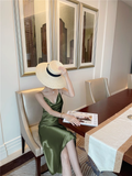 New Simple Design A-line Satin Sleeveless Spaghetti Strap Dress HZ1024