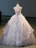 Gray Tulle Floor Length Formal Dress, A-Line Strapless Evening Party Dress HZ1024