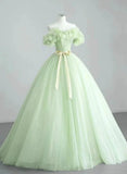 Cute Green Tulle Ball Gown Sweetheart Party Dress, Green Shiny Tulle Prom Dress HZ1024