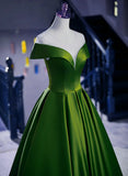 A-line Green Satin Floor Length Party Dress, Green Long Formal Dress HZ1024