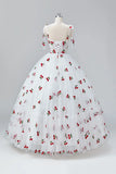 White Cherry Floor Length Prom Dresses, A-Line Ruffle Tulle Spaghetti Straps Princess Evening Dresses HZ1024