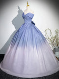 Beautiful Gradient-Color Glitter Sequins Prom Dresses, A-Line Princess Off-The-Shoulder Sleeveless Blue Formal Dresses HZ1024