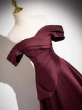 Dark Burgundy Satin Long Prom Dress, A-Line Off the Shoulder Evening Party Dress HZ1024