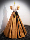 Unique V-Neck Beaded Floor Length Prom Dress, Beautiful A-Line Short Sleeve Party Dress HZ1024