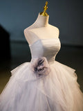 Gray Tulle Floor Length Formal Dress, A-Line Strapless Evening Party Dress HZ1024