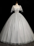 Gray Sparkly Tulle Long Scoop Neckline Prom Dress, Beautiful A-Line Evening Party Dress HZ1024