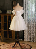 Light Champagne Spaghetti Strap Tulle Party Dress, Beautiful A-Line Evening Prom Dress HZ1024