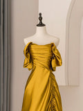 Unique Satin Long Prom Dress, Simple Strapless A-Line Evening Dress HZ1024