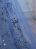 Blue Strapless Tulle Long Prom Dress with Beaded, A-Line Evening Formal Dress HZ1024