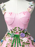 Pink Tulle Flower Long Prom Dresses, Lovely Spaghetti Formal Dresses Sweet 16 Dresses HZ1024