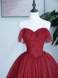 Burgundy Sweetheart Neckline Long Formal Dress, A-Line Strapless Evening Dress HZ1024