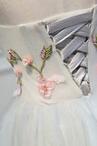 Lovely Strapless Tulle Lace Knee Length Prom Dress, A-Line Party Dress HZ1024