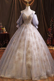 Purple Tulle Sequins Long Prom Dress, A-Line Evening Dress HZ1024
