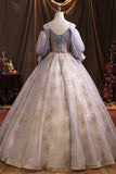 Purple Tulle Sequins Long Prom Dress, A-Line Evening Dress HZ1024
