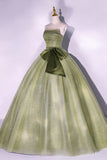 Green Strapless Tulle Long Formal Dress, A-Line Evening Party Dress HZ1024