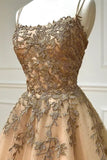 A-Line Spaghetti Straps Lace Long Prom Dress, Lace Evening Dress HZ1024