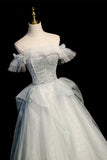 Off the Shoulder Tulle Long Prom Dress, A-Line Evening Dress HZ1024