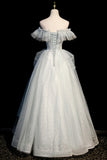 Off the Shoulder Tulle Long Prom Dress, A-Line Evening Dress HZ1024