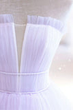 Purple Strapless Tulle Long Formal Gown, Purple A-Line Evening Dress HZ1024