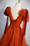 Simple V-Neck Tulle Long Prom Dress, A-Line Formal Evening Dress HZ1024