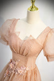 Cute Tulle Lace Long Prom Dresses, A-Line Evening Party Dresses HZ1024
