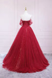 Burgundy Off the Shoulder Prom Dress, A-Line Evening Dress HZ1024