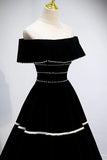 Black Velvet Long Prom Dresses, A-Line Off the Shoulder Evening Dresses HZ1024