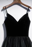Black Velvet Tulle Short Prom Dresses, A-Line Party Dresses HZ1024