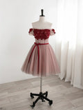 Cute Tulle Lace Short Prom Dress, Off the Shoulder Evening Dress HZ1024