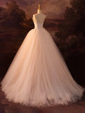 Champagne Strapless Tulle Long Prom Dress, Beautiful A-Line Formal Evening Dress HZ1024