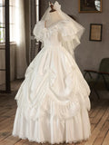 White V-Neck Satin Long Prom Dress, Lace Wedding Dress HZ1024