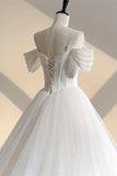 Ivory Tulle Off the Shoulder Formal Gown, Elegant A-Line Wedding Dress HZ1024