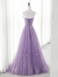 Cute Purple Tulle A-line Long Prom Dress with Flowers, Purple Tulle Party Dress HZ1024