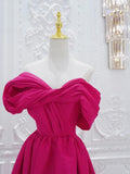 Fuchsia High Low Off Shoulder Party Dress, High Low Prom Dress Formal Dress HZ1024