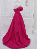 Fuchsia High Low Off Shoulder Party Dress, High Low Prom Dress Formal Dress HZ1024