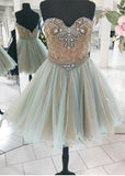 Vintage Light green Beaded Sweetheart Tulle A-line Short Homecoming Dress HZ1024