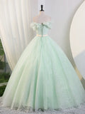 Beautiful Sage Green Tulle Floor Length Prom Dresses, A-Line Off the Shoulder Evening Part Dresses HZ1024